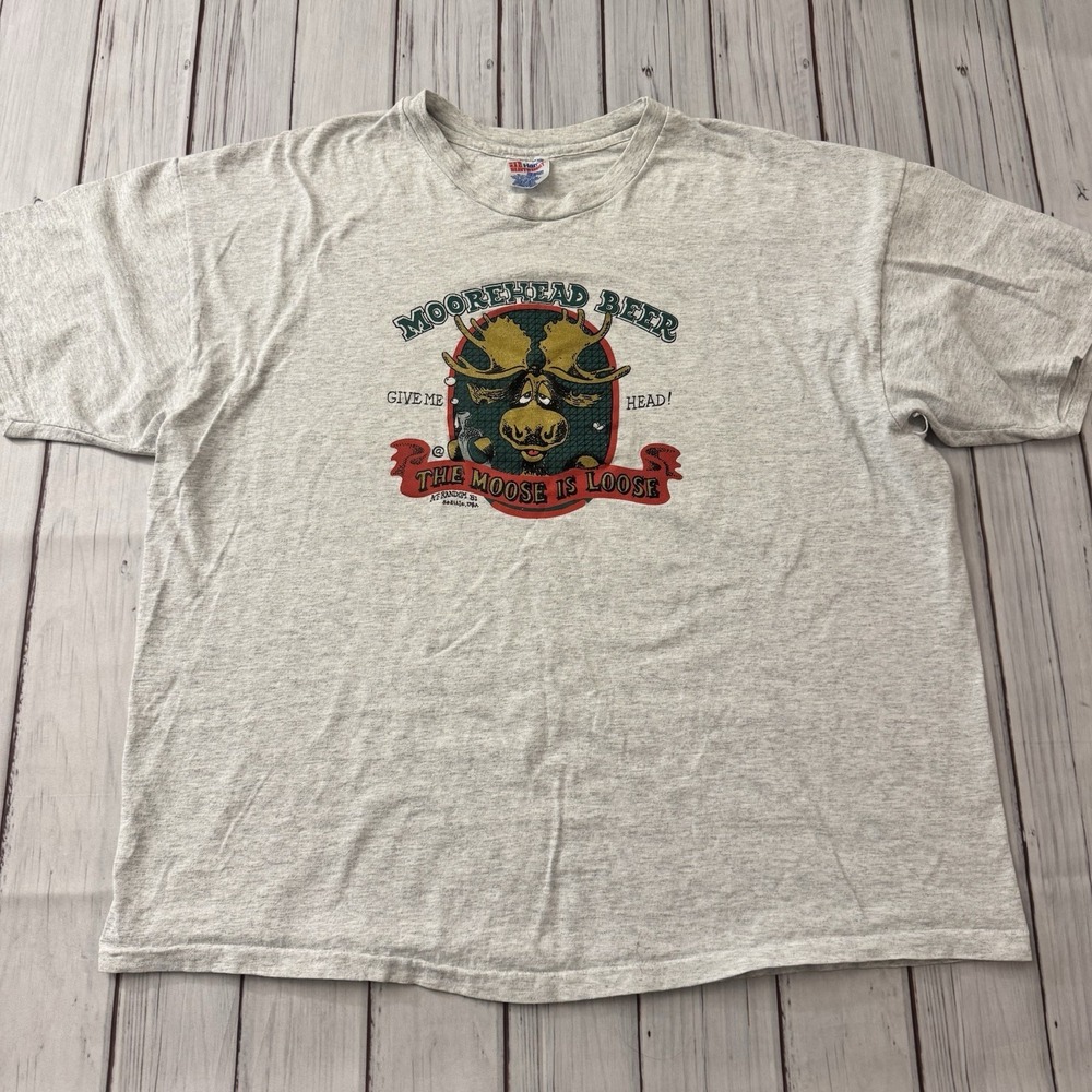Vintage Moorehead Beer Moose Is Loose T-Shirt 1981 Hanes‎ USA XL Give Me Head